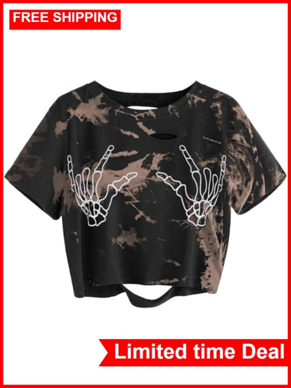 Skull Graphic Distressed Crop Tee Shirt